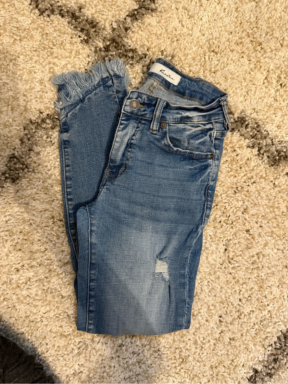 KanCan Light Blue Distressed Ankle Jeans with Frayed Hem